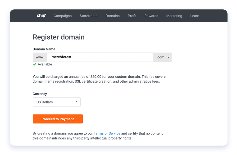 Chip Register Domain page
