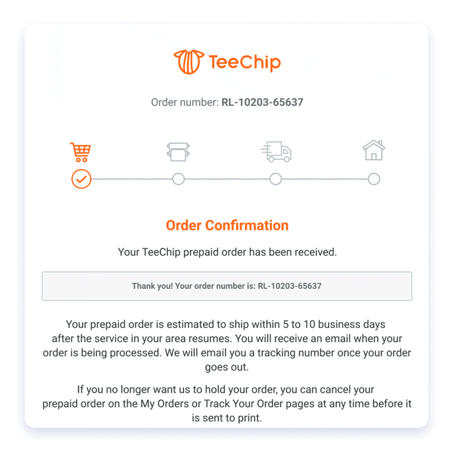 Order confirmation email