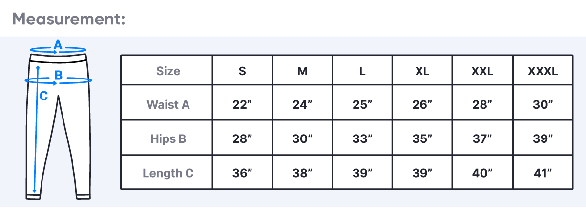 High Waist Leggings size chart