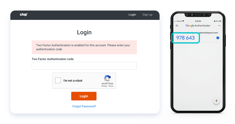 Screenshot showing how your 2FA app will give you a code to use while login in. 