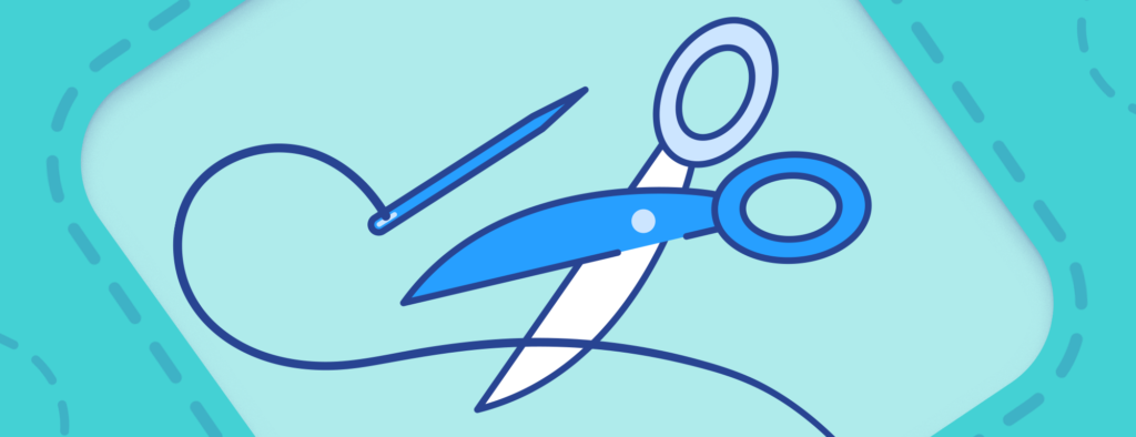 Scissor and needle icons to represent Cut and sew Chip products