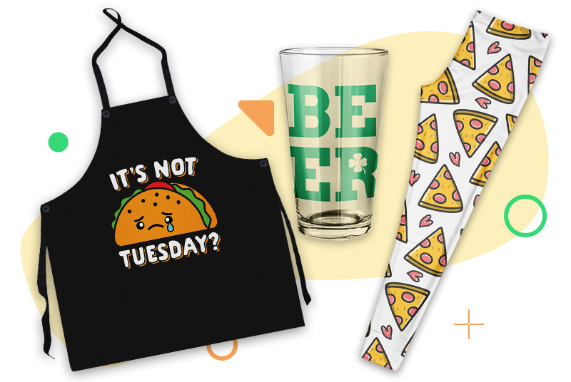 Incredible products for the foodies' niche. Classic tees, aprons, pint glasses, wine tumblers, and leggings.