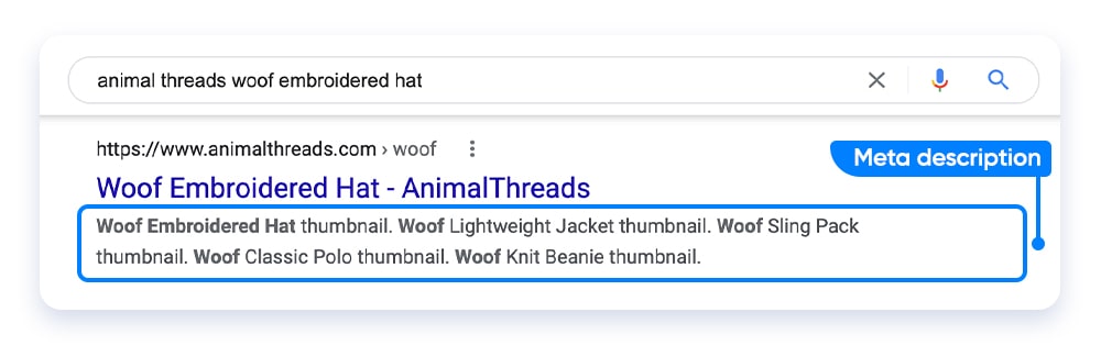  Image showing how the Product page meta description shows on Google