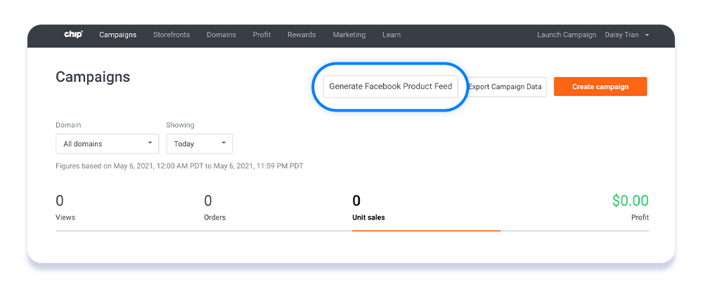 Generate Facebook product feed button