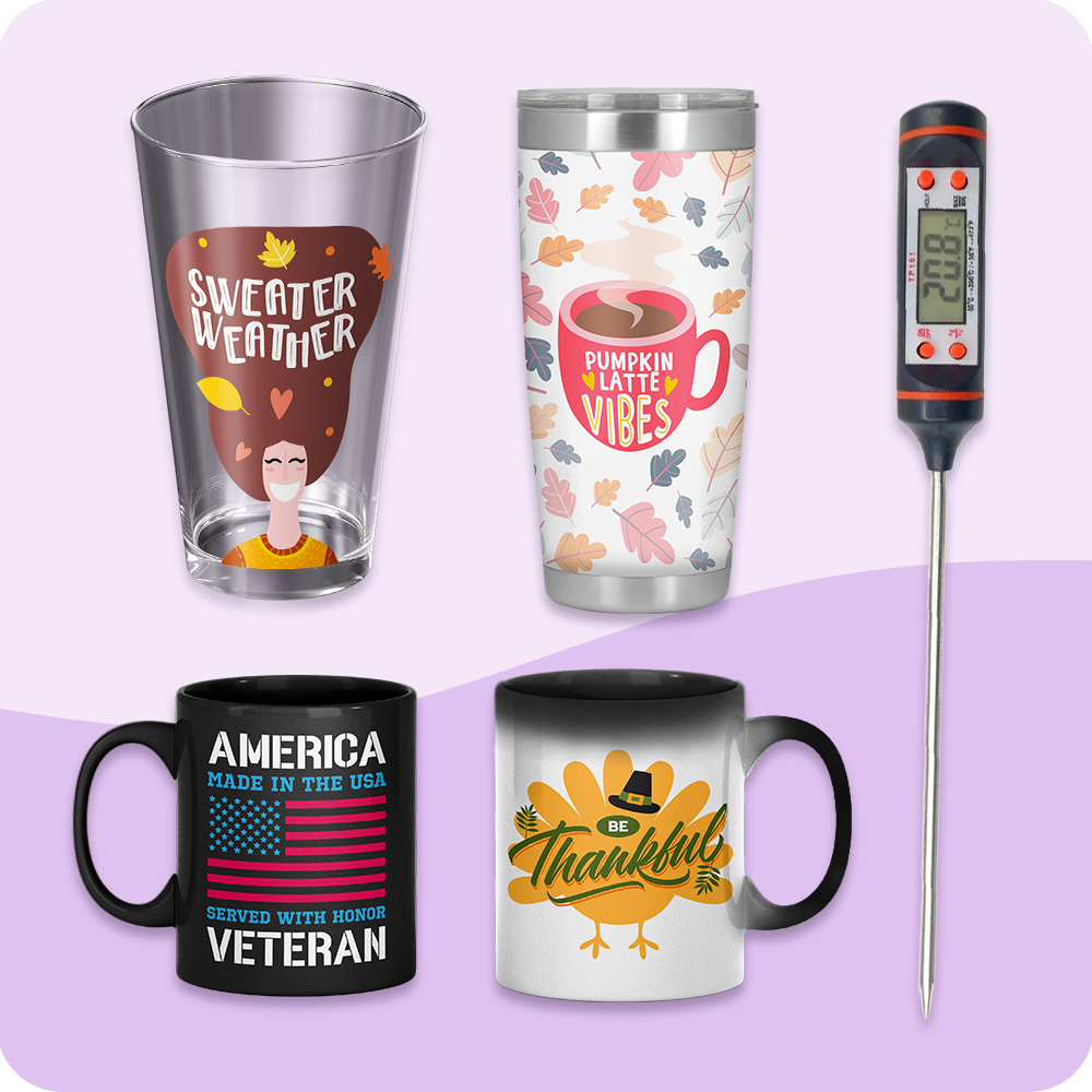Image showing drinkware with fall-themed designs