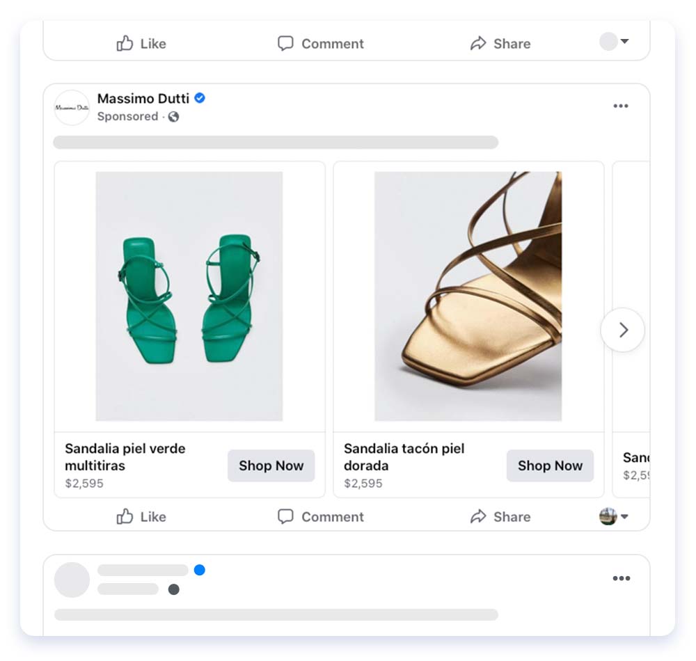 Massimo Dutti footwear Facebook retargeting ad