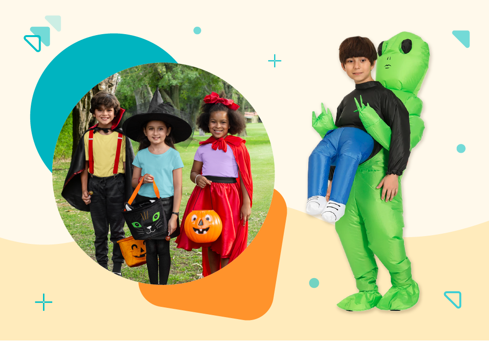 Three kids dressed up in Halloween costumes, a seasonal niche products to sell online