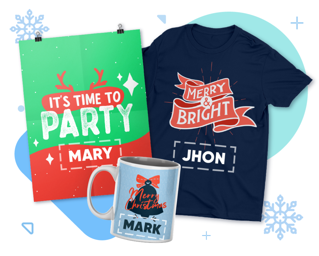 T-Shirt, mug, and poster with personalization option for print on demand