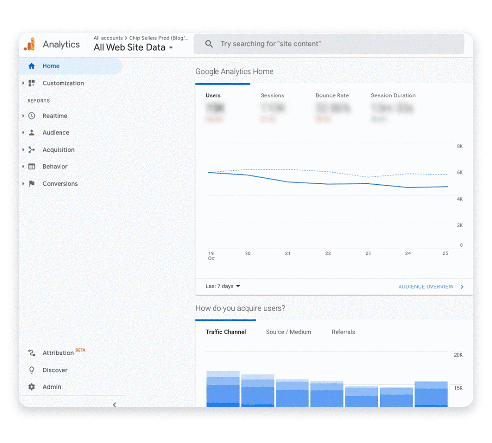 GIF showing the steps to connect Google Analytics with your Chip ecommerce store