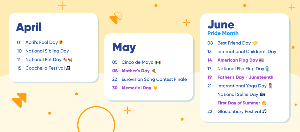 Graphic showing retail holidays for April, May, June