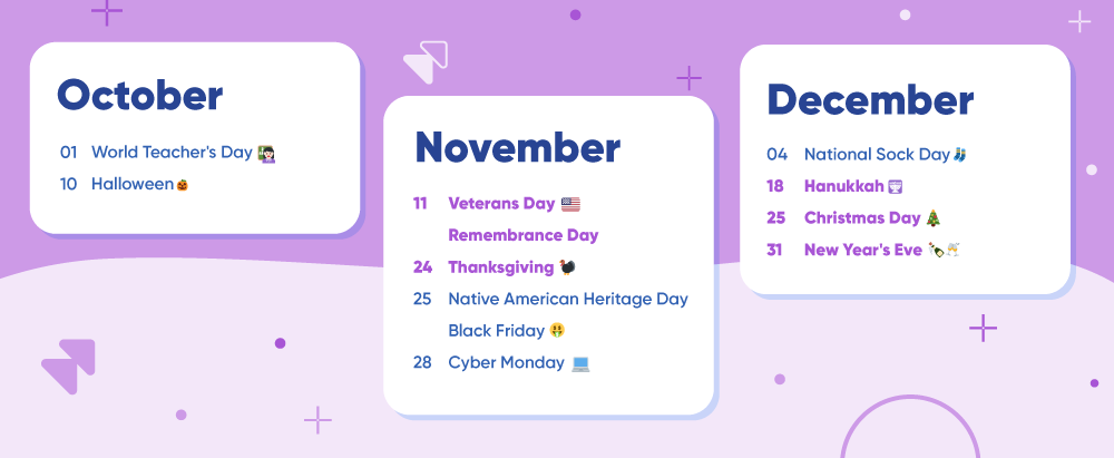 Graphic showing ecommerce holidays for October, November and December